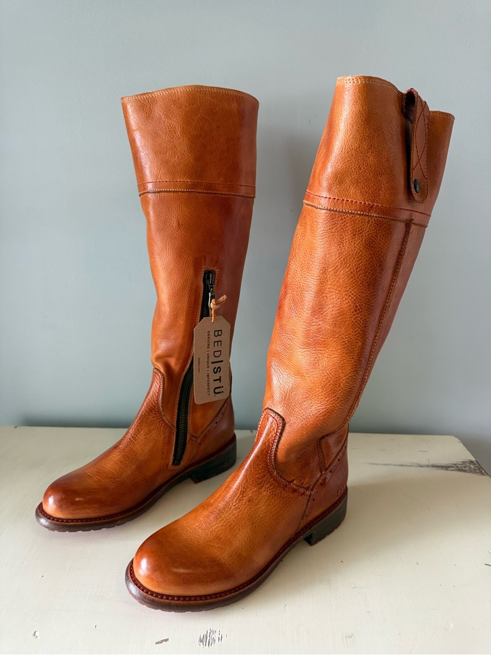 Bed Stu Jacqueline Pecan Rustic Brown Leather
Zipper Knee High Boots • NIB • sz6